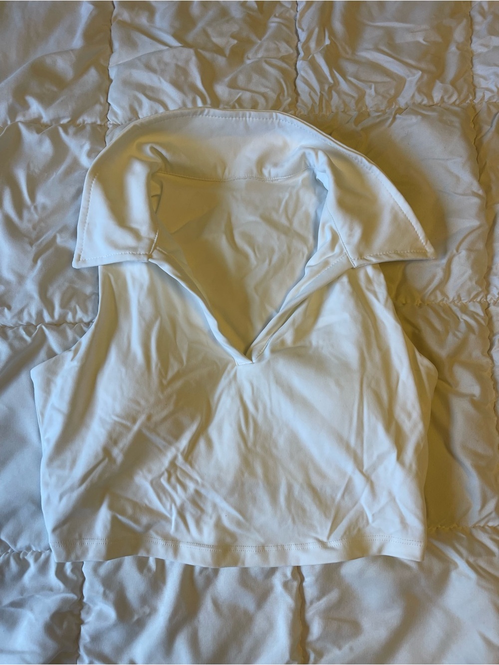 Women’s White Collared V-Neck Tank Top